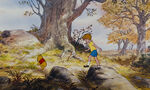 Winnie the Pooh and Christopher Robin are walking up a hill