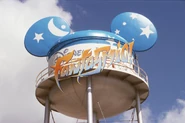 Florida's Earffel Tower decorated for the debut of Fantasmic!