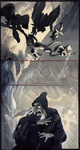 Layout thumbnail sketch of the Witch trapped at the edge of the cliff by Ken O'Connor.