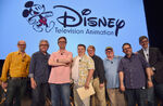 Bob Schooley (far right) with (l-r) Paul Rudish, Jeff "Swampy" Marsh, Dan Povenmire, Jymn Magon, Bill Farmer, Mark McCorkle, and Rob LaDuca at Disney Television's Animation's 30th Anniversary in November 2014.