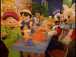 Dopey, Pinocchio, Alice, Donald, Minnie and the White Rabbit in "Full House"