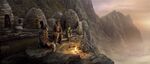 Chewbacca with Luke and Rey on Ahch-To's Temple island in Star Wars: The Last Jedi.