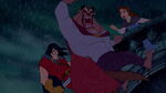 Gaston stabs with his knife and Beast roars off him.