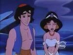 Aladdin and Jasmine apologize to Prince Uncouthma.