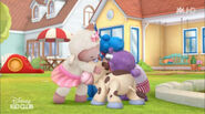 Lambie, stuffy, hallie and moo moo hugging