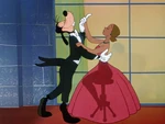 Goofy dancing with a woman on a highstool