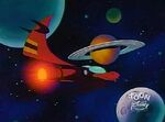 Darkwing's Spacequack in flight near Saturn