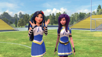 Mal and Evie in cheerleadering outfits