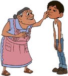 Abuelita pinching an annoyed Miguel.