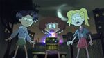 Anne, Sasha and Marcy about to be teleported to Amphibia by the Calamity Box.