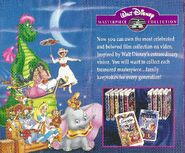 Page flaps from the 1995 promotional print ad (VHS) booklet with Alice, the White Rabbit, Lumière, Cogsworth, (sitting on the golden couch), Dumbo, Timothy Mouse, Aladdin, Jasmine, Carpet, Abu, Elliott, Mary Poppins, Robin Hood, Jose, Panchito and Donald enjoying the view at night.
