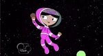 Isabella wearing her pink space suit in "Moon Farm"