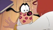 Sylvia leaving Goofy's face covered in her red lipstick