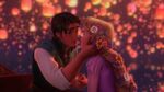 Eugene and Rapunzel's magical moment about to culminate with a kiss...