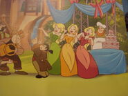 The Bimbettes in early versions of the Disney Storybook Artists' illustration of Gaston's failed wedding. Note: Their reaction erroneously has them being overjoyed.