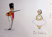 Conceptual character sketches of Tin Solider and the Ballerina by Hans Bacher.