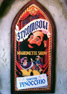 Gendarme puppet on a poster advertising Stromboli's puppet show in Pinocchio's Daring Journey.