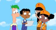 Ferb, Baljeet, Ginger and Holly in bubble