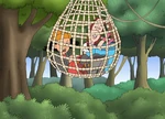 The two girls are trapped in the net.