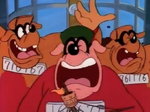 The Beagle Boys get smothered in chocolate.