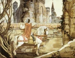 SnowWhiteAndTheSevenDwarfs1937GustafTenggrenConceptArtwork4.jpg (536 KB) Gustaf Tenggren's concept artwork of the Prince peering over the castle wall.