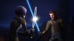 Kanan training Sabine how to use the Darksaber