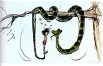 Kaa hypnotizing Mowgli by Ken Anderson.