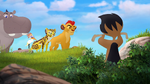 A trapped Goigoi is questioned by the Lion Guard