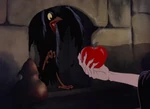The Queen showing the apple to the raven.