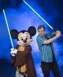 Mickey and Mark.jpeg (101 KB) Mark Hamill with Mickey Mouse holding lightsabers at Disney's Hollywood Studios in June 2014.
