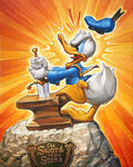 Donald Duck trying (and failing) to pull out the sword
