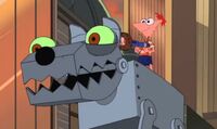 Phineas with the robot dog from "Canderemy" and "Today is Gonna Be a Great Day"