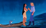 John helps Pocahontas to get off her canoe