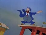 The conductor is about to jump.