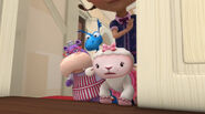 Hallie, stuffy and lambie by the door