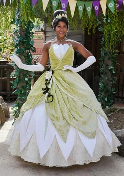 Tiana posing for a photo at one of the Disney parks.