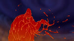 Coated in lava.