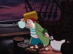 Mr. Smee attempts to escape the final battle in Peter Pan