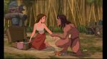 Jane being asked by Tarzan to stay with him in the jungle.