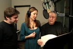 Alan Menken and Glenn Slater supervising Donna Murphy's recording session.
