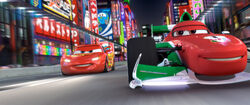 Lightning McQueen and Francesco Bernoulli in the first race