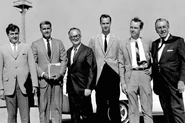 L-R: Donn Tatum, Card Walker, Harrison "Buzz" Price, John Kelsey, Thornton Ladd, Walt Disney.