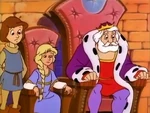King Gregor and Princess Calla on the Throne Room chairs with Cavin next to them