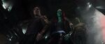 Gamora, Star-Lord, and Drax aboard the Milano.