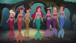 Attina, Alana, Adella, Aquata, Arista, Andrina and Ariel in The Little Mermaid: Ariel's Beginning