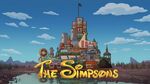 "The Simpsons" parody of the cut-short logo, as seen in Rogue Not Quite One, with various buildings from the series forming a new castle structure.