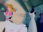 Cinderella twirls the dress around.