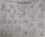 An early model sheet of Geppetto (1938); here he bears a resemblance to the dwarf Doc