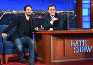 Lin-Manuel Miranda visitando The Late Show with Stephen Colbert en Octubre de 2017.