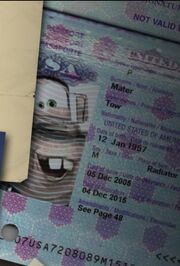 Mater's passport in the credits of Cars 2.